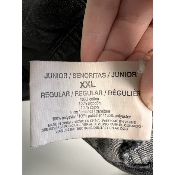 Y2K L.E.i Black Distressed Jean Denim Jacket Faux Fur Collar XXL 2XL Edgy Grunge - Picture 9 of 9